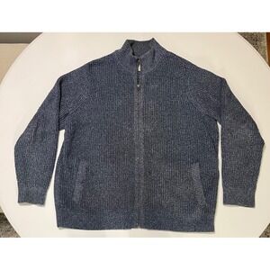 LL Bean Men's Blue Waffle Knit Full Zip Sweater Organic Cotton Size XL READ